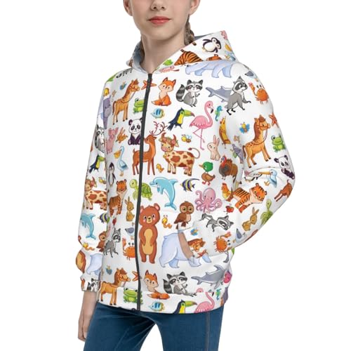 Animal Cartoon Style Kids Pullover Hoodies Boys Zip Up Sweatshirts Girls Athletic Clothes with Pocket