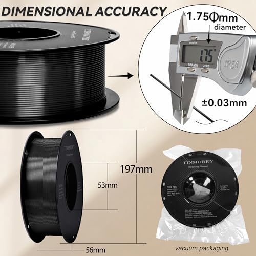 Image of PLA Filament 1.75mm, TINMORRY 3D Printer Filament, 1kg (2.2lbs), Compatible with Bambu FDM 3D Printer, Silk Iron Black