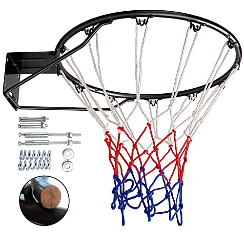 Dripex Solid Basketball Rim 18" Replacement Breakaway Wall Mounted Outdoor Heavy Duty Solid Steel 18 Inch Rim Double Spring with All Weather Net (Black) by Dripex - Used condition - US$59.80
