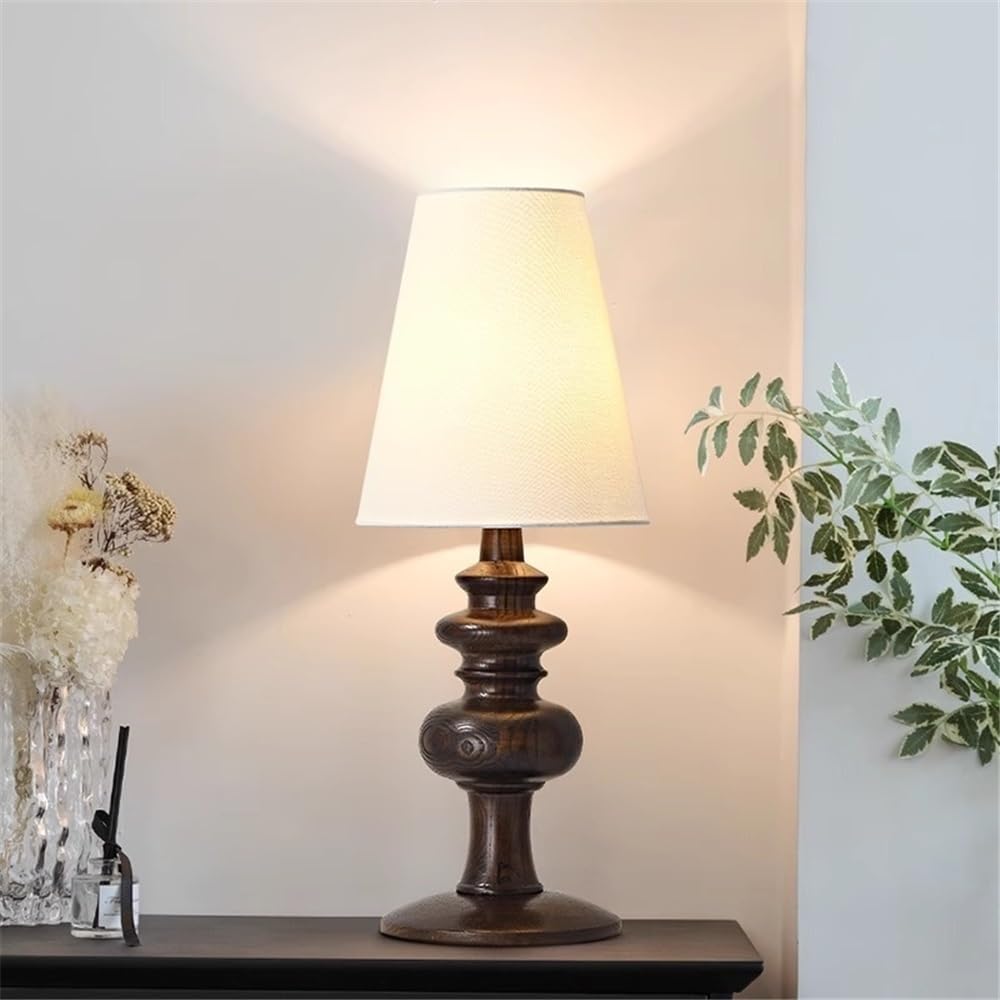 Lampa biurkowa Antyczna lampa stołowa do sypialni, stolika nocnego, hotelu, drewniana dekoracja(Brown)