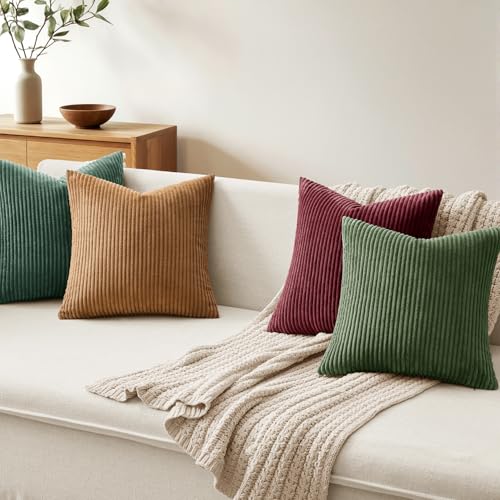Image of MIULEE Soft Corduroy Decorative Throw Pillow Covers Christmas Green 18x18