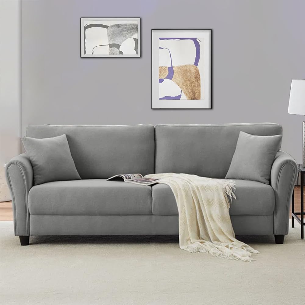 Shally Dogan Divano 3 Posti con Rivestimento in Tessuto e Struttura in Legno Robusta, Sofa Premium Relax con Imbottitura Extra Morbida ad Alta Densità, Altezza Piedini Affusolati 10 cm (Grigio Chiaro)