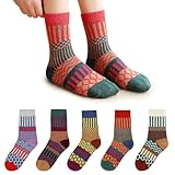 [Velaci] 靴下 レディース ソックス 5足セット 【ぽかぽか保温・軽やかで肌ざわり最高・抗菌防臭】 あったかい 厚手 防寒 耐久性 柄物 ストライプ カラフル おしゃれ かわいい 女性用 秋冬用 クリスマス