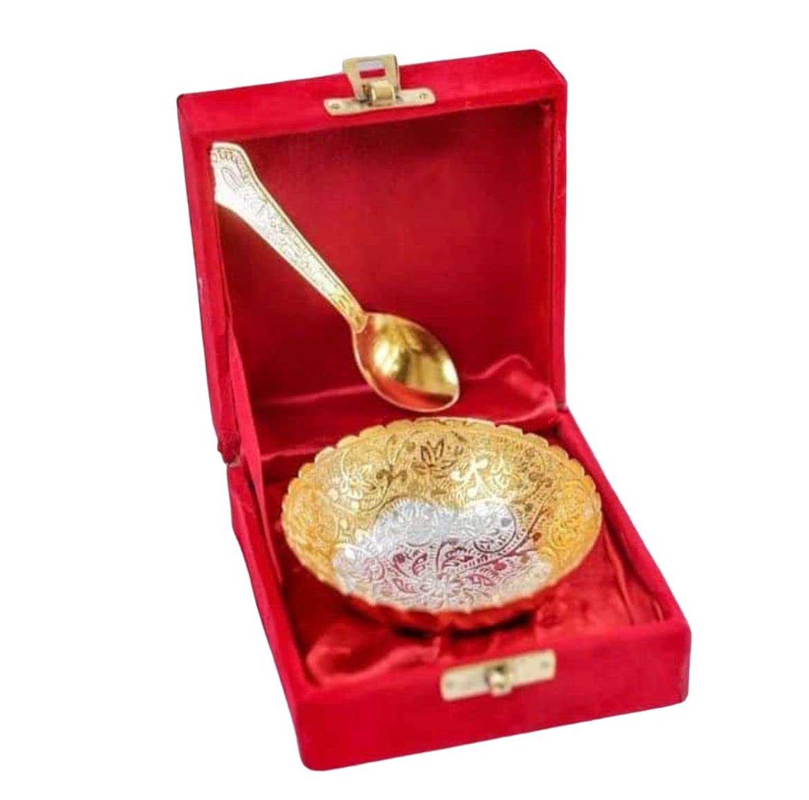 R Ayurveda CopperSilver/Gold Plated Single Round Bowl with Royal Velvet Box- 2 PCS Set