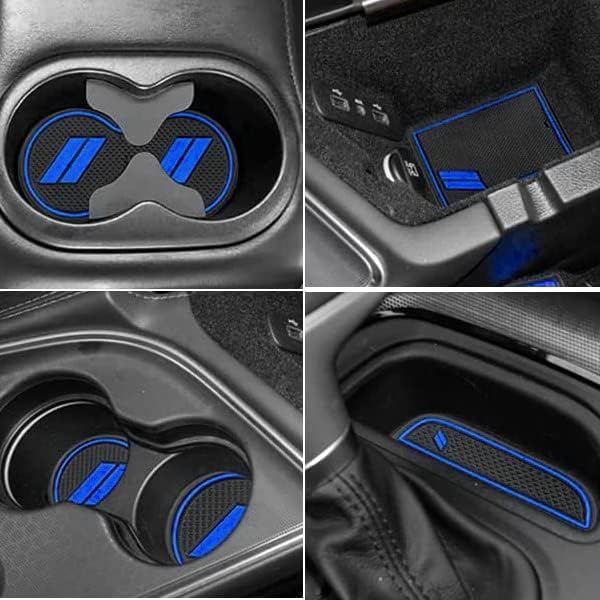 YANWEN Custom Fit for 2015-2020 Dodge Challenger Cup Holder Insert & Center Console Shifter Liner Trim Mats, Dodge Challenger Interior Accessories Cup Door Center Console Liner (11pcs, Blue)