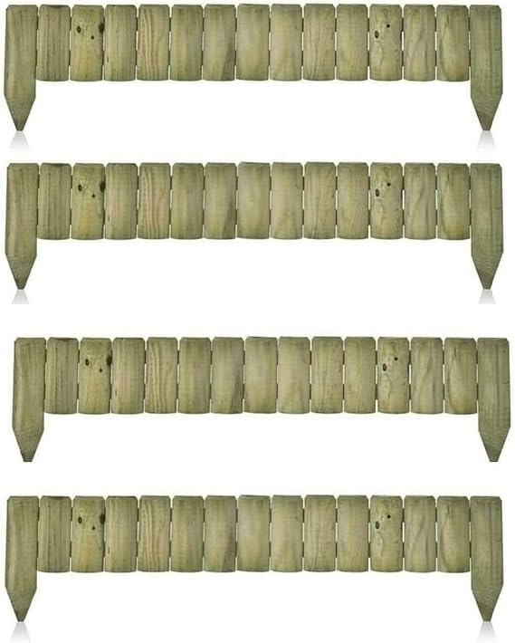 MEHRU Unique 4pk Wooden Garden Border Edging Log Roll Panels 1M Log Wooden Fixed Picket Log Border Fence wooden border Fence Bamboo Look Garden border Edging Fixed log Roll for Outdoor Flower Beds.