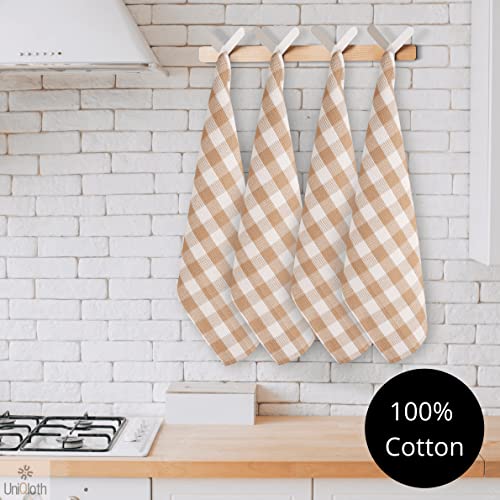 Uniqloth 8 Pack Buffalo Plaid Waffle Kitchen Dish Towels 100% Cotton - Farmhouse Kitchen Towels Hanging - Soft Absorbent Quick Drying Durable Reusable Hand Towels For Kitchen 16X26 Beige #TOP2