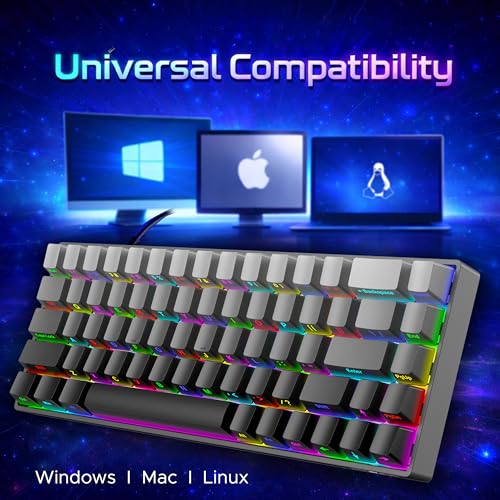 Image of Ant Esports APEX100 Mini Wired Mechanical Gaming Keyboard, 68 Keys Compact Layout, Hot-Swappable Silent Red Switches, RGB Backlit, All Keys Anti-Ghosting for PC & Mac Gray Gradient