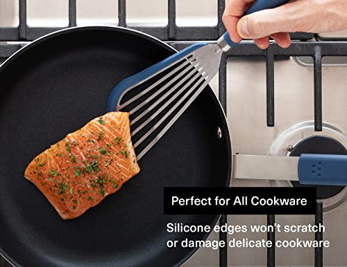Image of Misen Fish Spatula - Slotted Fish Turner Spatula - Silicone Fish Spatulas for Nonstick Cookware, Blue