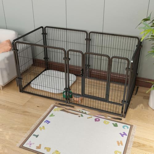 Vollebo 工具不要 ペットフェンス 犬用 サークル 室内外兼用 扉付き ロック機能 脱走防止 頑丈スチール製 高さ90cm 滑り止めキャップ付き 多枚数組み合わせ可能 小型犬・中型犬対応 (140X70X80cm,B)