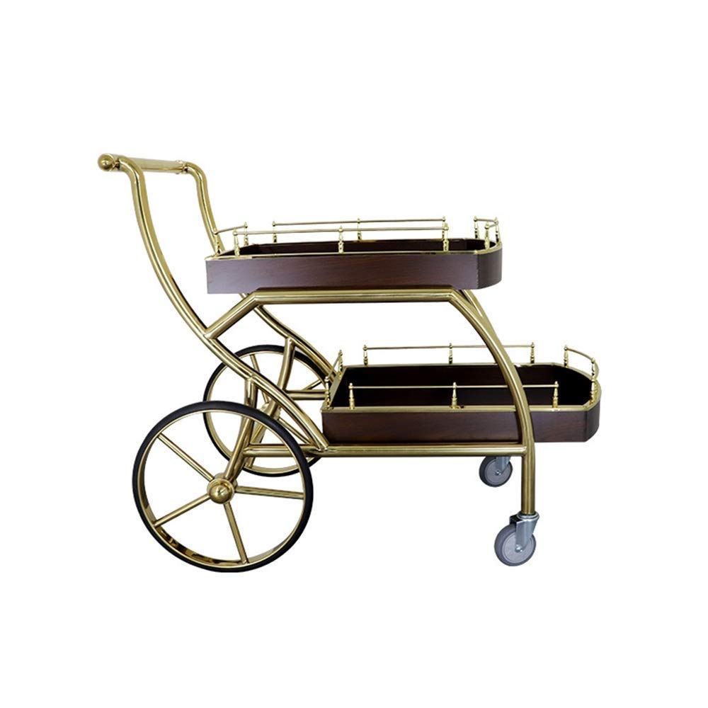 asdchZen Rolling Storage Cart Serving Cart Trolley, Rolling Bar Cart Metal Serving Cart Wood,2-Tier Serving Cart,Tea Serving Bar Cart With 4 Wheels, Suitable For Restaur