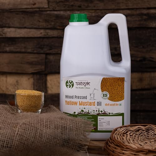 Image of S Siddhagiri's SATVYK THE HEALTH re STORE Wood Pressed Yellow Mustard Oil (5Ltr Can) - & Unrefined | Mustard Oil for Cooking | Kachi Ghani Sarso Oil | Sarso Cooking Oil
