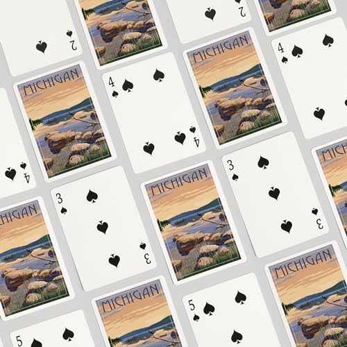 Lantern Press Baraja de Poker Michigan Lake Sunrise 52 Cartas miniatura 4