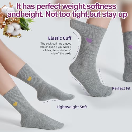 Image of inhees Women's Thin Cotton Crew Socks - 6Pairs Soft Above Ankle Bootie Casual Dress Socks With Novelty Fun Cute Heart