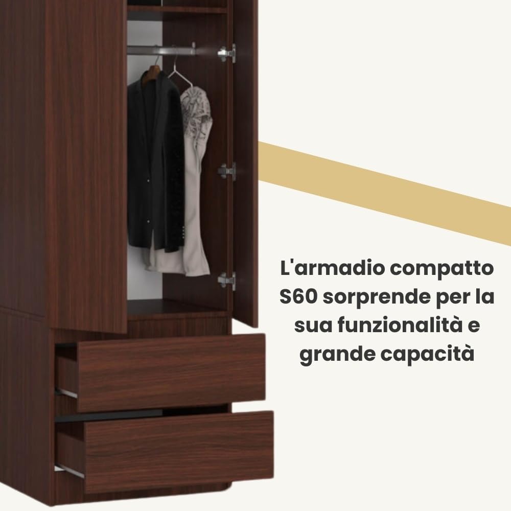 AKORD | Armadio con Estensione | Armadio con Ripiani, e Appendiabiti e Cassetti | 234 cm di Altezza | Mobiletto Cameretta Camera da Letto | Mobili soggiorno | Guardaroba |Wengé