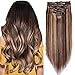 Produktbild Clip in Extensions Echthaar 8 Teiliges SET Doppelt Tressen Haarverlängerung 100% Remy Hair für Komplette Kopf Mittelbraun/Honigblond #4p27 16"(40cm)-130g