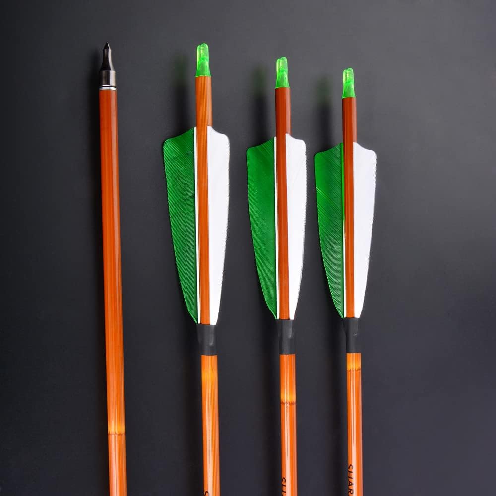 SHARROW 32" Flèche de Carbone Spine 500 Flèche Carbone Flèche Arc Flèches de Chasse avec 4" Plumes Naturelles Flèche pour Cible Tir à l'arc ​Arc Classique Arc A Poulies Longbow
