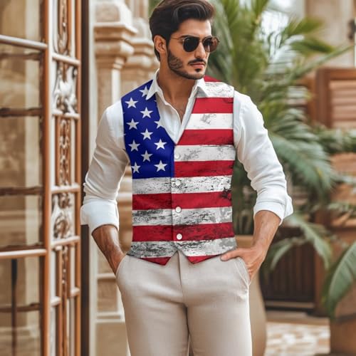 American Flag Theme Waistcoat for Men Casual Suit Vest with Button Classic Dress Waistcoat for Business S-4XL2