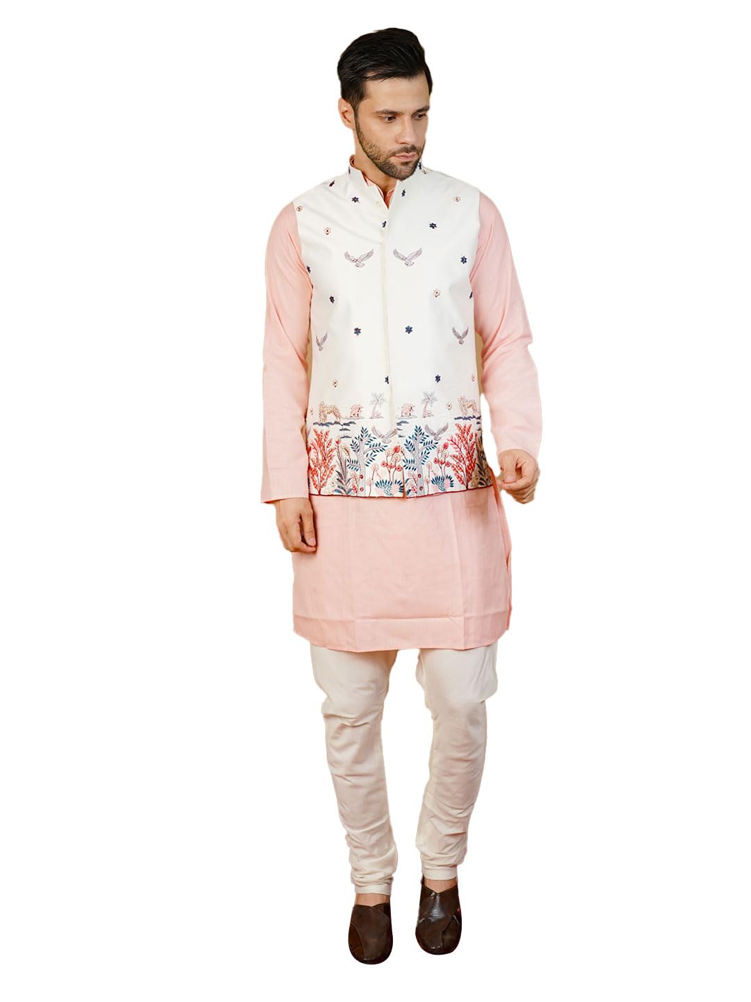 wintage Men's Rayon Emrbroidery White Waistcoat-picture-38
