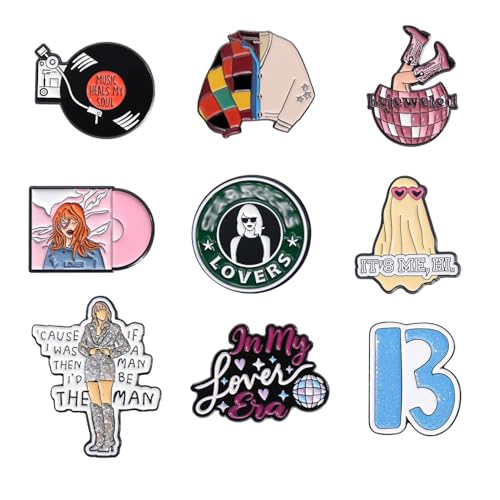 9-piece creative singer enamel pin set with storage box. Suitable for concerts. Era pins and friendship brooches are for collection and decoration. They are peripheral gifts for music lovers and fans of their lovers