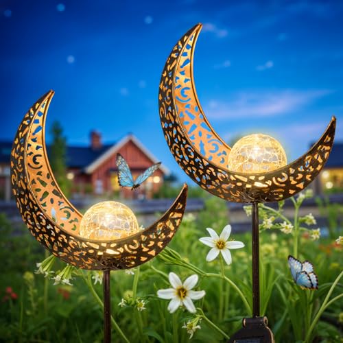 2Pack Moon Garden Solar Lights Outdoor Stakes Waterproof, Gifts for