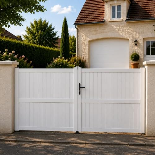 Gefradis Portail battant Manuel PVC Blanc Structure renforcée Largeur 250 cm x Hauteur 180 cm Plein GUERANDE