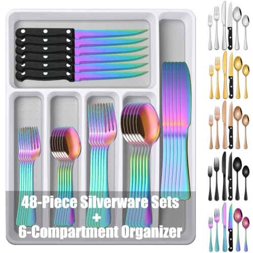 49-Piece Rainbow Flatware Set With Tray
