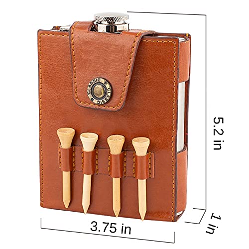 RE GOODS Golf Flask Gift Set - 7oz Flask With Leather Case - Golf Accessories for Men and Women - Includes Divot Tool, Tees and Ball Marker - Thumbnail 2
