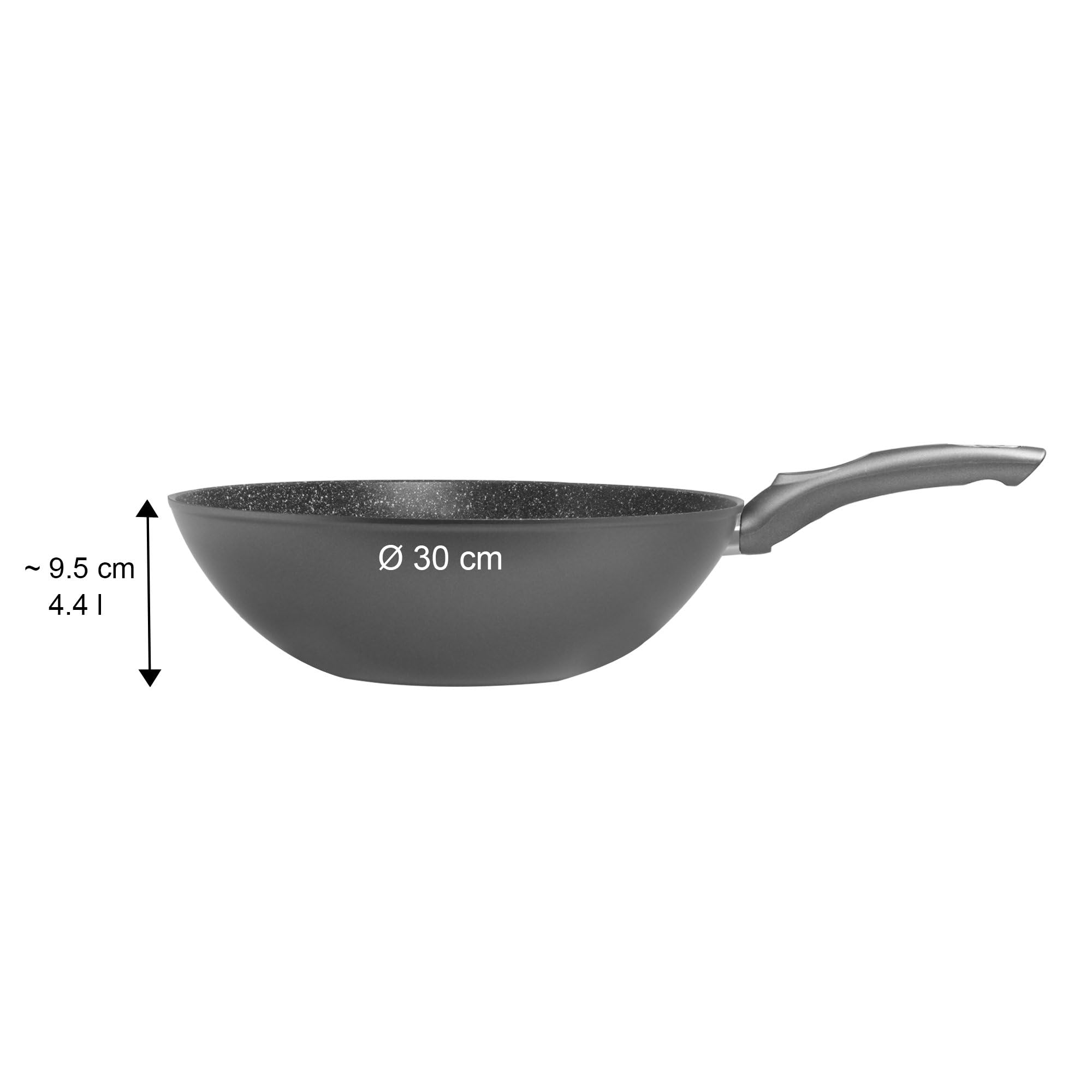STONELINE Gourmundo Made in Germany Wok 30 cm, auch für öl- und fettfreies Braten, Wok Pfanne beschichtet mit echten Steinpartikeln, Wok Induktion und backofengeeignet