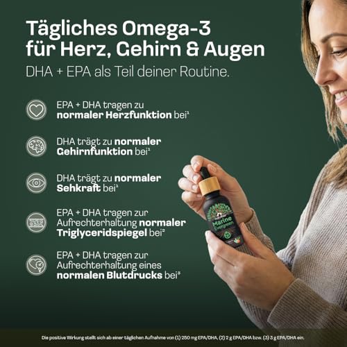 NatuRise® Omega 3 Vegan - 4700mg Algenöl pro Tag davon 3139mg Omega 3 (DHA, EPA & DPA) - Hochdosiert – 100ml – Laborgeprüft– Pipette mit Dosierskala - UV-Glas (Blutorange & Zitrone) 6