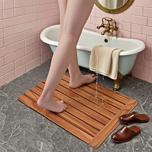 Teak Bathroom mat, Non-Slip Shower mat, Maximum Load Capacity 500