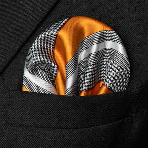 Image of JEMYGINS Mens Striped Tie and Lapel Pin Necktie Pocket Square and Tie Clip Sets for Business Casual 4PCS