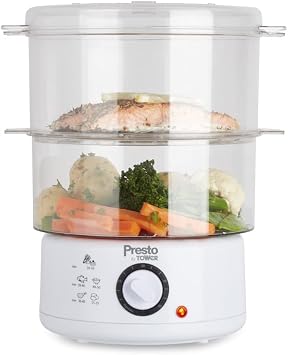 Presto by Tower PT21004WHT 2 Tier Health Steamer, 400W, 2 x 2.4L, White