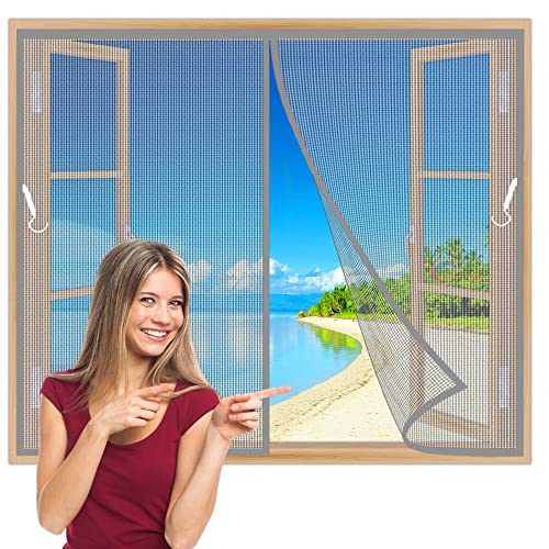 Insektenschutzrollo für Fenster 125x65 cm Magnetischer Fliegenvorhang Moskitonetz, Gegen Fliegen Moskito Fenster Mückennetz Grau Z