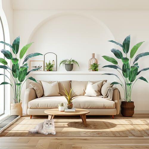 Artificial Bird of Paradise Plant 6FT(72in) Fake Palm Tree for Indoor Outdoor Modern Decor Faux Plants for Home Office Perfect Housewarming Gift with 17 Trunks Faux Leaves