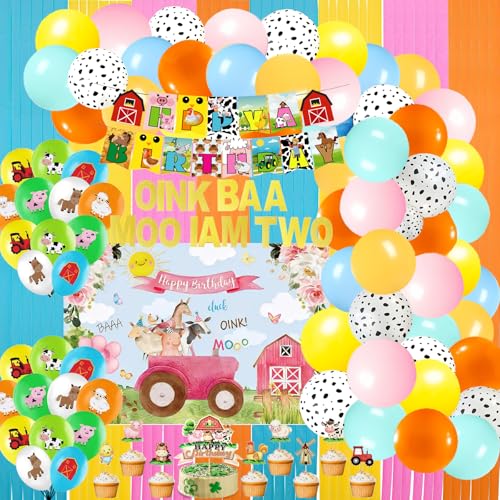 Oink Baa Moo Im Two Birthday Party Decorations Farmhouse Animals ...