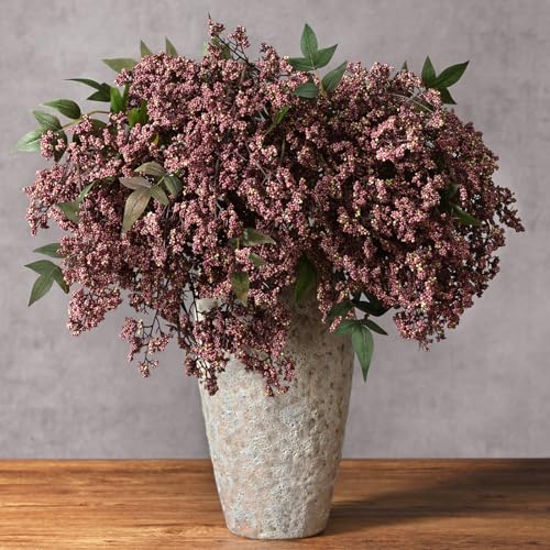 43In Faux Berry Stems for Vase Artificial Nandina Branches Fall Decor Floral Picks Realistic Sedum Flower Greenery Stems for Wedding Holiday Farmhouse Harvest DIY Home Kitchen Decor 3Pcs Dusty Plum