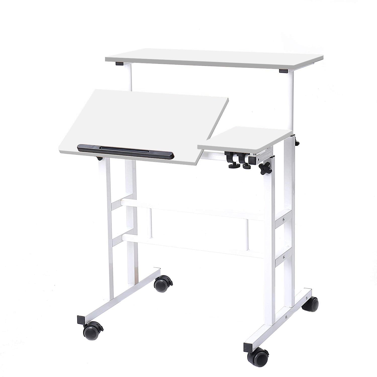 SogesPower Escritorio Elevable, Escritorio de Ordenador, Mesa de Oficina, Escritorio de Ordenador Dividido extraíble, 80 x 60 x 67~115 cm, Blanco