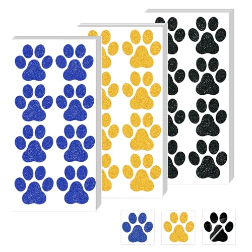 30 sheets 240pcs Dog Paw Glitter Temporary Tattoos, Paw Print Tattoo Face Tattoos Sticker Dog Paw Body Tattoos for Women Girls Face Body Accessories(Yellow, Black, Blue)