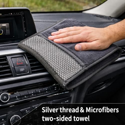 Image of Cutting EDGE 180 GSM - Set of 3 - Car & Bike Cleaning Cloth, Reverse Scrub Microfiber Cloth with Mesh Side, Removes Oil & Dirt, Scratch Free Reusable Cloth, Grey (20 x 20 cm)