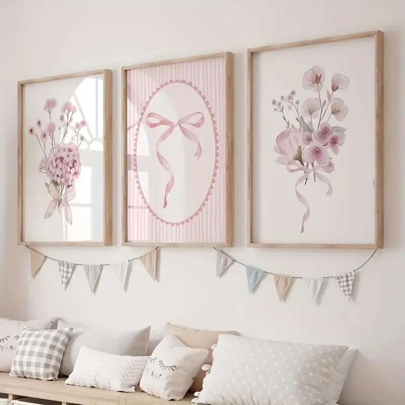 Chambre de bébé fille : lot de 3 posters floraux roses prêts à suspendre