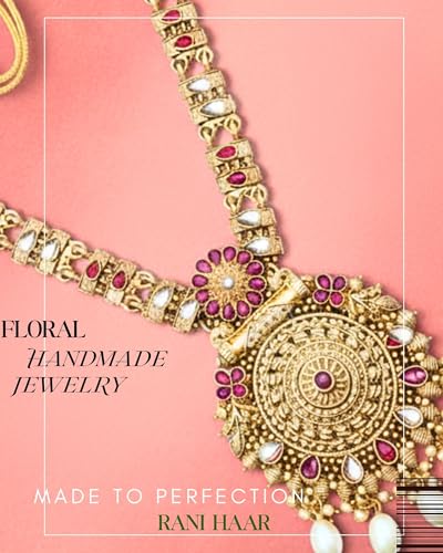 Image of Mansiyaorange South Indian Temple Style Long Pearl Rani Haar with Floral Necklace & Earrings | Traditional Gold Plated Kempu Kundan Stone Jewelry Set for Women