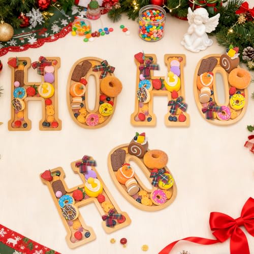 Image of 6PCS Bamboo Christmas Decorations Letters Charcuterie Board Box-(with 14 Balloons and Bow) HOHOHO Charcuterie Letters Fillable Food Christmas Party Supplies Table Decoration Food Tray Platter