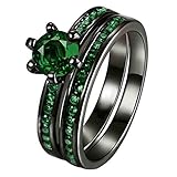 Bridal Sets Black Gold Plated Womens Wedding Ring Sets Green Cz Engagement Ring 2pcs Wedding Band