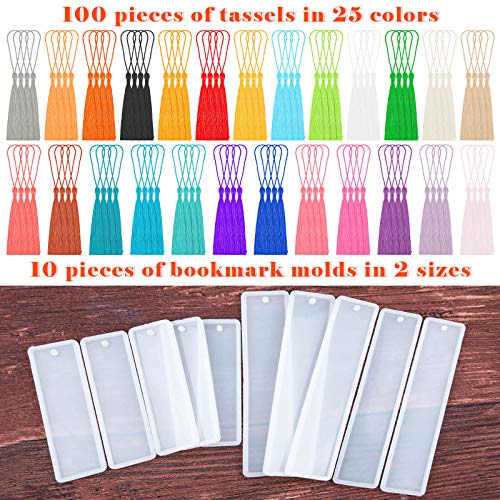 Caffox Bookmark Mold Kit with 100pcs Tassels and 10pcs Silicone Molds for Epoxy Resin Casting3