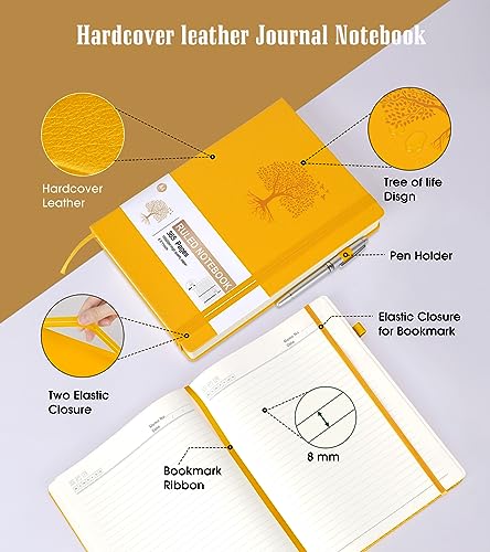 Image of Lined Journal Notebook, 365 Pages A4 Large Journals for Writing Ruled Notebook, Hardcover Leather Journal for Women Men, Daily Notebook for Work, Note Taking, 100Gsm Thick Paper ( 8.5 inch x 11 inch Yellow)