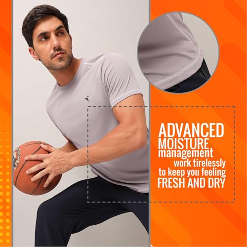 Image of TECHNOSPORT Men's Slim Fit Polyester Activewear Sports T-Shirt with Moisture-Wicking Comfort for Workout, Running & Gym
