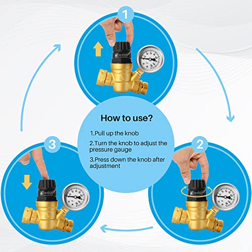 Boltigen Handle Adjustable Rv Water Pressure Regulator With Gauge, 3/4’’ Ght 160Psi Lead-Free Brass Rv Pressure Reducing Valve With 4 Inlet Screened Filters For Rv Camper, Travel Trailer, Garden Hose #TOP1