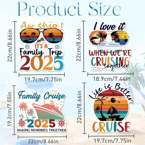 Family Cruise Door Decorations Magnetic, 4 Pcs Family Trip Nautical Vacation Retro Cruise Magnets 2025, Cruising Essentials Fun Magnetic Ship Cabin Door Signs