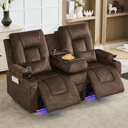 URRED Wall Hugger Power Reclining Loveseat Brown